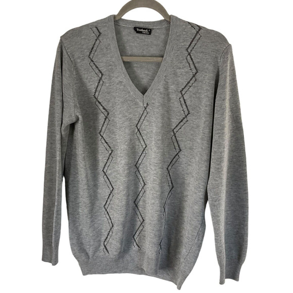Arslanb Triko Men's V-Neck Sweater Large Light Gray Zigzag Pattern - Picture 1 of 9